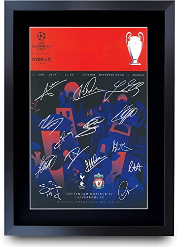 HWC Trading A3 FR Liverpool 6 x Affiches du programme final 1977 1978 1981 1984 2005 2019 Cadeau signé par l'équipe complète encadré avec autographe imprimé Cadeaux de football Affichage photo