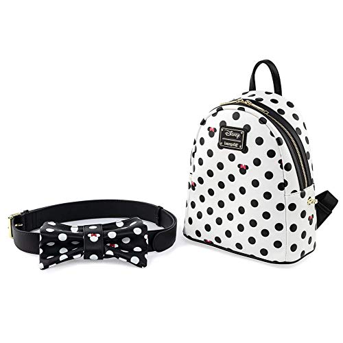 Disney Minnie Mouse Black and White Polka Dot Mini Shoulder Bag with Removable Waist Purse, 8.44 X 12.3 Inches