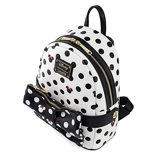 Disney Minnie Mouse Black and White Polka Dot Mini Shoulder Bag with Removable Waist Purse, 8.44 X 12.3 Inches