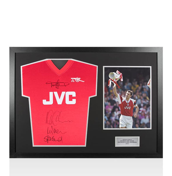A1SportingMemorabilia.co.uk Framed Shirt Signed by Dixon, Adams, Bould & Winterburn - The Famous Back Four - Panoramic | Genuine Hand Signed With Certificate | Authentic Autographs | Great Gift