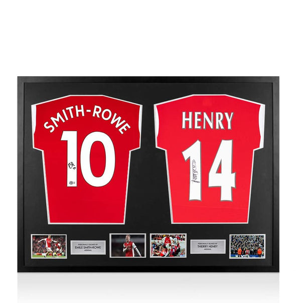 A1SportingMemorabilia.co.uk Framed Emile Smith Rowe & Thierry Henry Signed Shirts - Dual Framed | Genuine Hand Signed With Certificate | Authentic Autographs | Great Gift