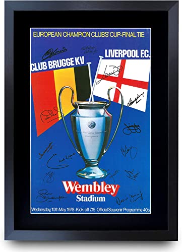HWC Trading A3 FR Liverpool 6 x Affiches du programme final 1977 1978 1981 1984 2005 2019 Cadeau signé par l'équipe complète encadré avec autographe imprimé Cadeaux de football Affichage photo