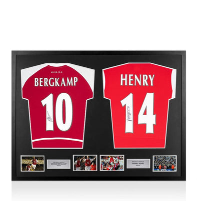 A1SportingMemorabilia.co.uk Framed Dennis Bergkamp & Thierry Henry Signed Shirts - Dual Framed | Genuine Hand Signed With Certificate | Authentic Autographs | Great Gift