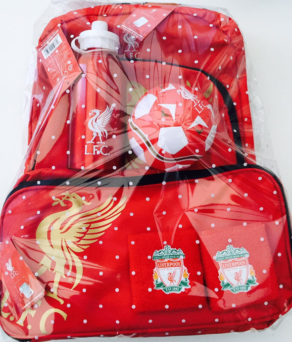 LIVERPOOL FC FOOTBALL GIFT SET 6 PIECES BACK PACK, BOOT BAG , FOOTBALL ETC