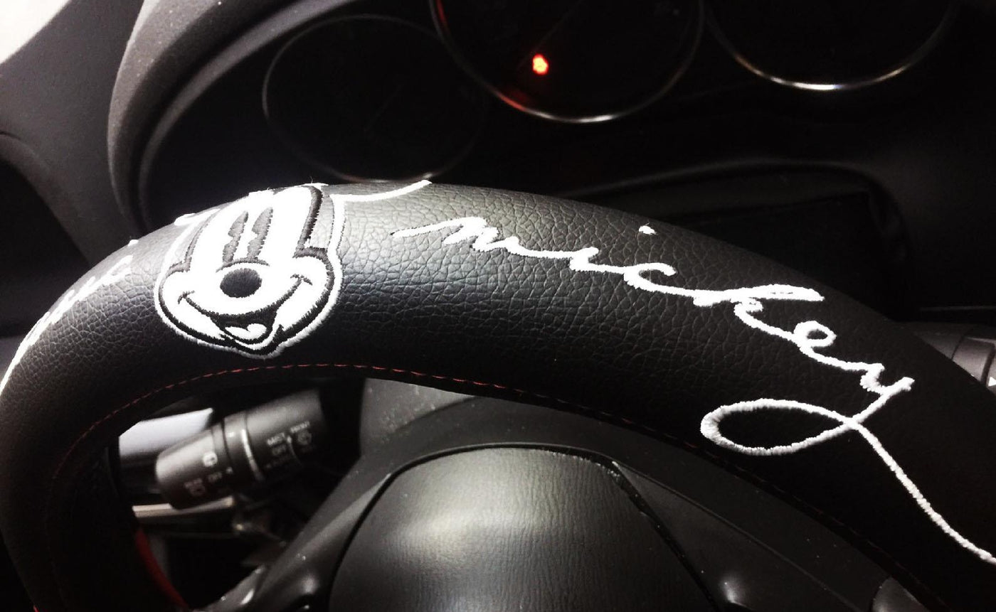 Mouse Words Steering Wheel Cover made with Licensed Disney Fabric